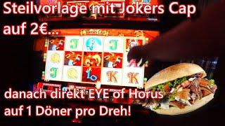 Merkur Jokers Cap & Eye of Horus auf 1 Döner pro Dreh 300€ Risiko Leiter mit  MaximalEinsatz
