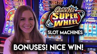 Quick Hit Superwheel Video and Reel Slot Machines!!! Both BONUSES!! NICE WIN!!