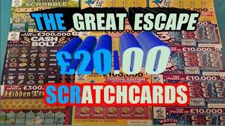 Scratchcards"The Great Escape ".Hidden Treasure...Scrabble..Match 3..£100,000..Cash Bolt..