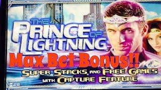 The Prince of Lightning Slot Machine, 2 Max bet bonuses, line hits, Slot Machine bonus, by IGT, H5G