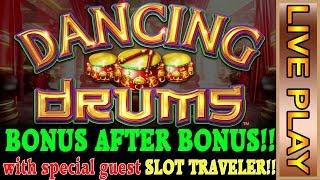 DANCING DRUMS BONUSES with Slot Traveler also some Wonder 4 Jackpots