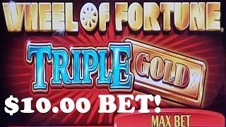 $10.00 BET=HUGE WINS on WHEEL OF FORTUNE TRIPLE GOLD + 88 FORTUNES SLOT MACHINE POKIE BONUSES
