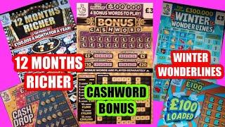 CRACKING..Scratchcard Game"12 Mths RICHER"W/WONDERLINES "NEW CASHWORD "£100 Loaded"CASH DROP"5X CASH