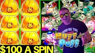 $100 A Spin High Limit Huff N Puff Slot Machine - 2 Handpay Jackpots |Live Slot Play At Vegas Casino