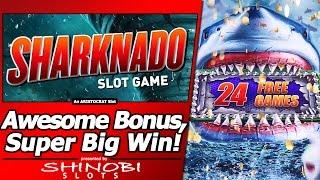 Sharknado Slot - Super Big Win in Long, Awesome Free Spins Bonus with Re-Trigger/Multiple features