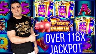 Over 118x JACKPOT HANDPAY On High Limit Piggy Bankin Slot Machine