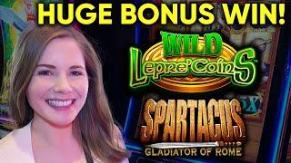AMAZING BONUS! Got The Wild Line! Wild Leprecoins Slot Machine! Betting Big On Spartacus!!