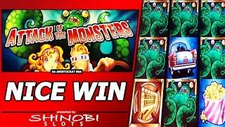 Attack of the Monsters - Slot Bonus, Nice Free Spins Win with Re-Trigger