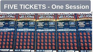 FIVE $20 Illinois Millions Instant Lottery Scratch Off tickets