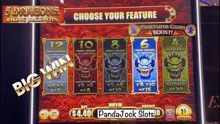 A great comeback and a first spin bonus! 5 Dragons Rising Jackpots and Fortune Coin Boost