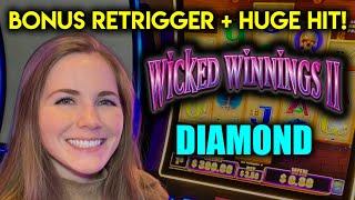 HUGE HIT! BONUS RETRIGGER! Wicked Winnings 2 Diamond Slot Machine!