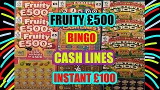 FUN & GAMES..FRUITY £500s..INSTANT £100..CASH LINES..RAONBOW BINGO..£250,000 GOLD.. Scratchcards