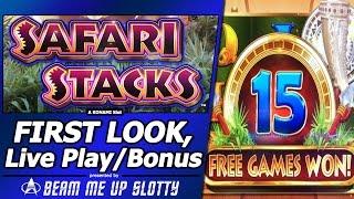 Safari Stacks Slot - First Look, Live Play and Nice Free Spins Bonus in New Konami game