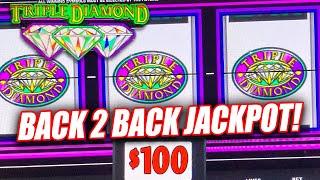 WOW!! BACK 2 BACK JACKPOTS ON HIGH LIMIT TRIPLE DOUBLE DIAMOND SLOT MACHINE  ⋆ Slots ⋆ CASINO SLOTS