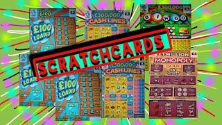 Wow!..Scratchcards...."RAINBOW BINGO"."CASH LINES"."MONOPOLY GOLD"."£100 LOADED".CASH MATCH"WIN £50"