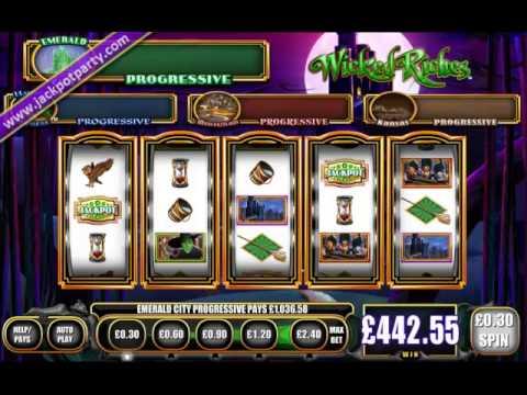 £1036.88 EMERALD CITY PROGRESSIVE (3456 X STAKE) WICKED RICHES™ BIG WIN SLOTS AT JACKPOT PARTY