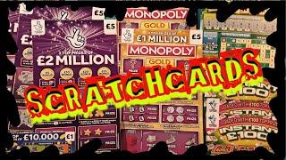 Scratchcards MONOPOLY GOLD...SCRABBLE CASHWORD..£2 MILLION Purple..INSTANT £100..CASH MATCH....