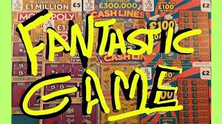 An Absolutely FANTASTIC SCRATCHCARD GAME...."MONOPOLY".£100 LOADED..CASH LINES..WIN £50..CASH MATCH