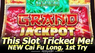 I Thought I Had The Grand! NEW Cai Fu Long slot machine next to VegasLowRoller and Lori Luckbox!