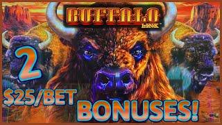 HIGH LIMIT Buffalo Link ~ (2) $25 Bonus Rounds Slot Machine Casino
