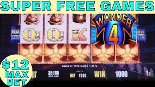 $12 MAX BET Wonder 4 Fire Light Slot Machine  Super Free Game ! Max Bet Live Slot Play •NICE GAME•