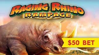 Raging Rhino Rampage Slot - GREAT SESSION, 50-SPIN WHEEL BONUS!