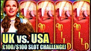 Wizard of Oz Ruby Slippers Slot Challenge UK V's USA