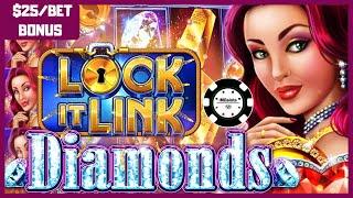 •HIGH LIMIT Lock It Link Diamonds •$25 MAX BET BONUS ROUND Slot Machine Casino