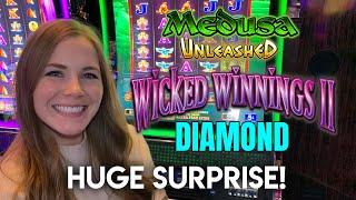SURPRISE MASSIVE HIT! Wicked Winnings 2 Diamond Slot Machine!! First Time Trying Medusa Unleashed!!