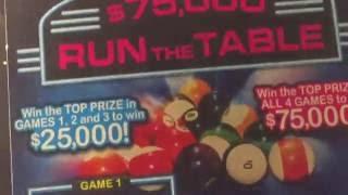 Connecticut  Lottery billiards scratch off - Run the Table $75,000 is top prize