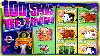 100 SPINS RE-TRIGGER!!! MAX BONUS on Invaders Return From The Planet Moolah!!!