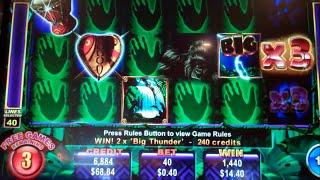 Big Thunder Slot Machine Bonus + Retrigger - 20 Free Games Win with 6th Reel Multiplier