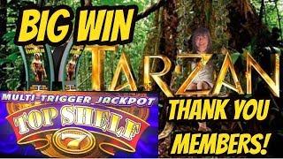 BIG WIN TARZAN & NEW GAME Multi-Trigger Jackpot Top Shelf 7