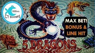 5 Dragons Slot Machine - Max Bet - Catch of the Day! - Big Win Bonus and Line Hit!!