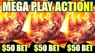 MEGA PLAY ACTION! $50.00 BET FEATURE (I JUST CAN’T STOP! ⋆ Slots ⋆) RAGING RHINO RAMPAGE Slot Machin