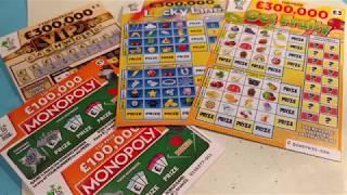 Scratchcards...GET FRUITY...LUCKY LINES...V.I.P.CASH WORD..MONOPOLY