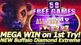 MEGA BIG WIN! NEW Buffalo Diamond Extreme! 58 4x Free Games Triggered and Max Bet Backup Spin Bonus!