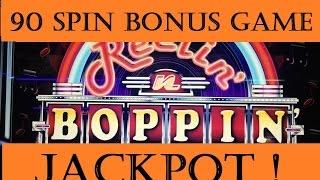 Jackpot•Reelin'n Boppin Slot Max Bet $3 Re-trigger Bonus x 4 times (90 Free games) Harrah's Ca.