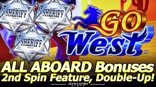 2nd Spin Bonus and Double-Up!  NEW Go West All Aboard Slot by Konami with Free Games and Features!