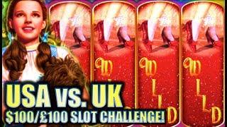 •USA VS. UK• INCREDIBLE WIN! ALL WILDS!!? RUBY SLIPPERS WIZARD OF OZ Slot Machine