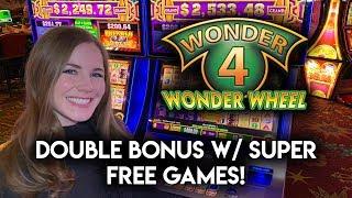 Extremely Rare Double Bonus AND Super Free Games! Wonder 4 Buffalo Gold Slot Machine!