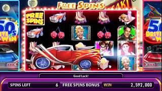 50s DRIVE-WIN! Video Slot Casino Game with a DRIVE-IN FREE SPIN BONUS.