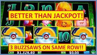 3 BUZZSAWS on the SAME ROW! Huff N' More Puff Slot - BETTER THAN JACKPOT!