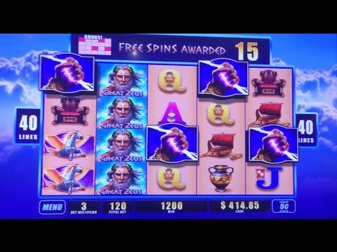 Great Zues 5 cents machine $6 bet big win with 15 spins ** SLOT LOVER **