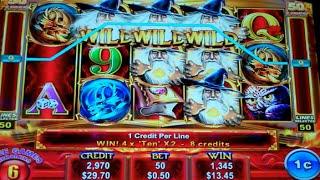 Fire Wizard Slot Machine Bonus - 10 Free Games Win with Stacked Wilds + Increasing Multipliers
