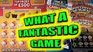 FANTASTC GAME'CASHLINES"FRUITY £500"INSTANT £100"CASHWORD MULTIPLIER.CASH MATCH"WIN £50.SCRATCHCARDS