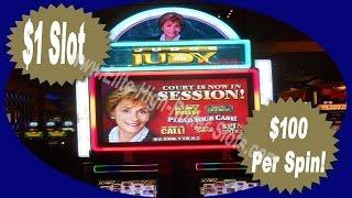 •$100 Bet! Judge Judy High Limit Vegas Casino Video Slot! BIG BONUS WIN! Jackpot Handpay Aristocrat,