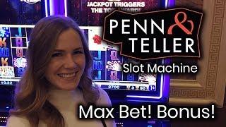 Penn and Teller Slot Machine! Bonus and Great Random Features!!!