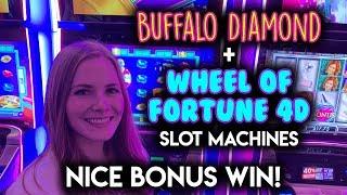 MAX BET BONUSES!! Wheel of Fortune 4D and Buffalo Diamond Slot Machines!!