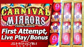 Carnival of Mirrors Slot - First Attempt, Live Play and Free Spins Bonuses